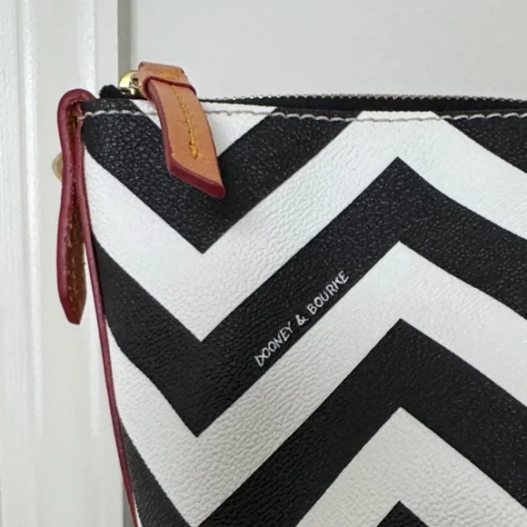 Dooney & Bourke Chevron Tote - Black and White with Tan Leather Trim - Picture 5 of 13